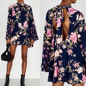 New Free People Tate Navy and Pink Floral Mini Dress
